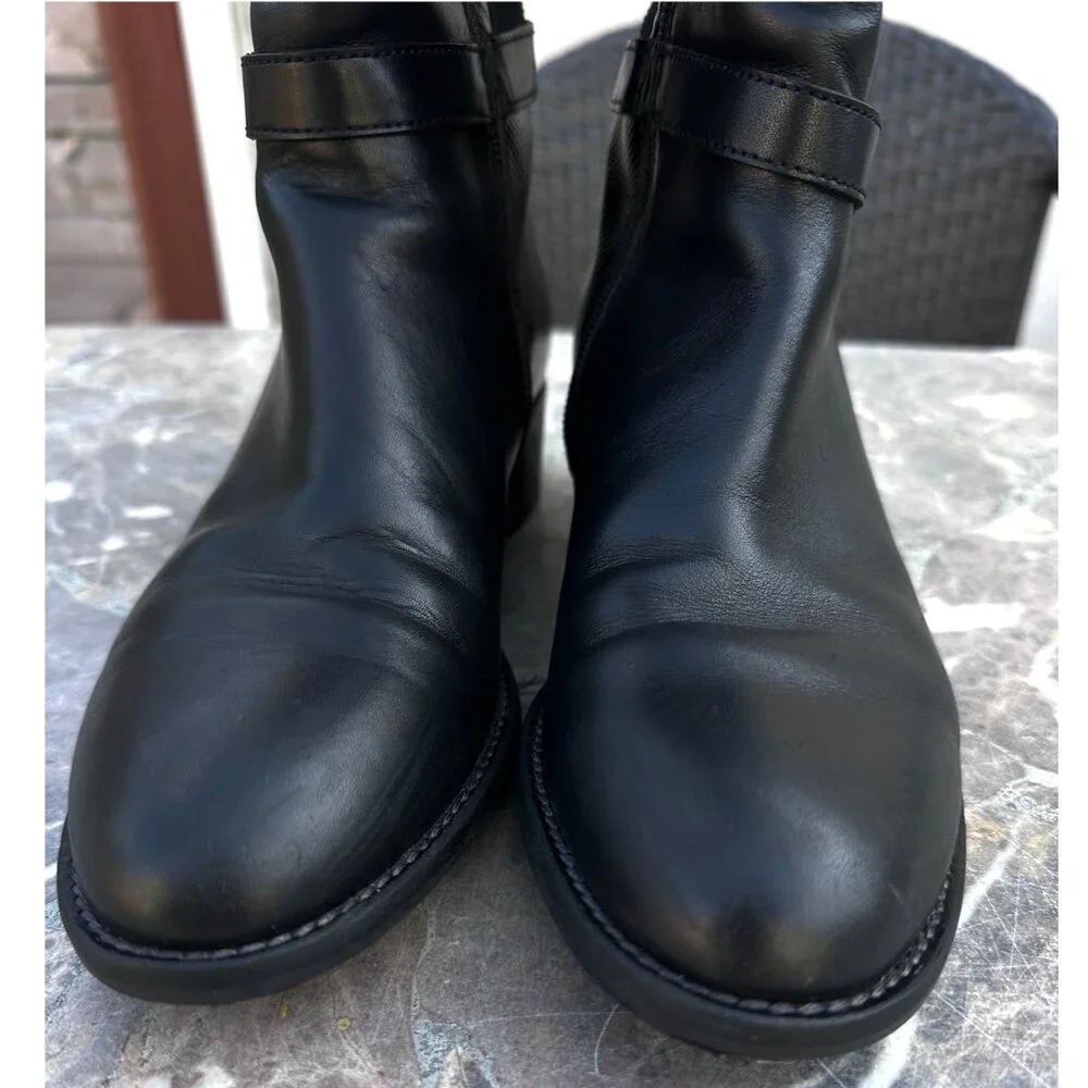 Aquatalia Olita Weatherproof Black Leather Riding Boots - 6 - Picture 3 of 11